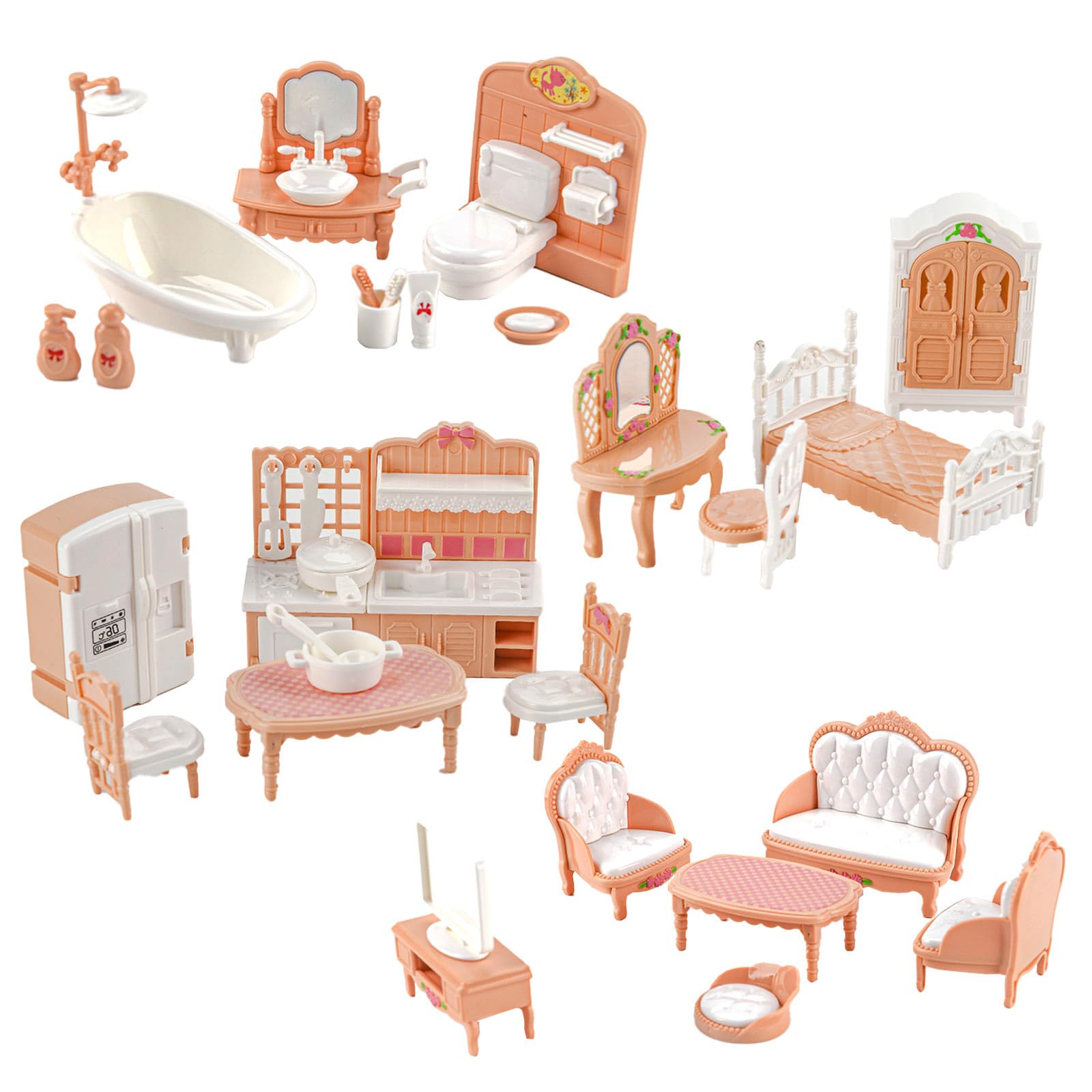 32 Pcs Dollhouse Furniture Set, Pretend Play Doll House Furniture Set, Miniature Plastic 1:12 Scale mini House minihouse Accessories，Pretend Play Furniture Toys for Boys Girls