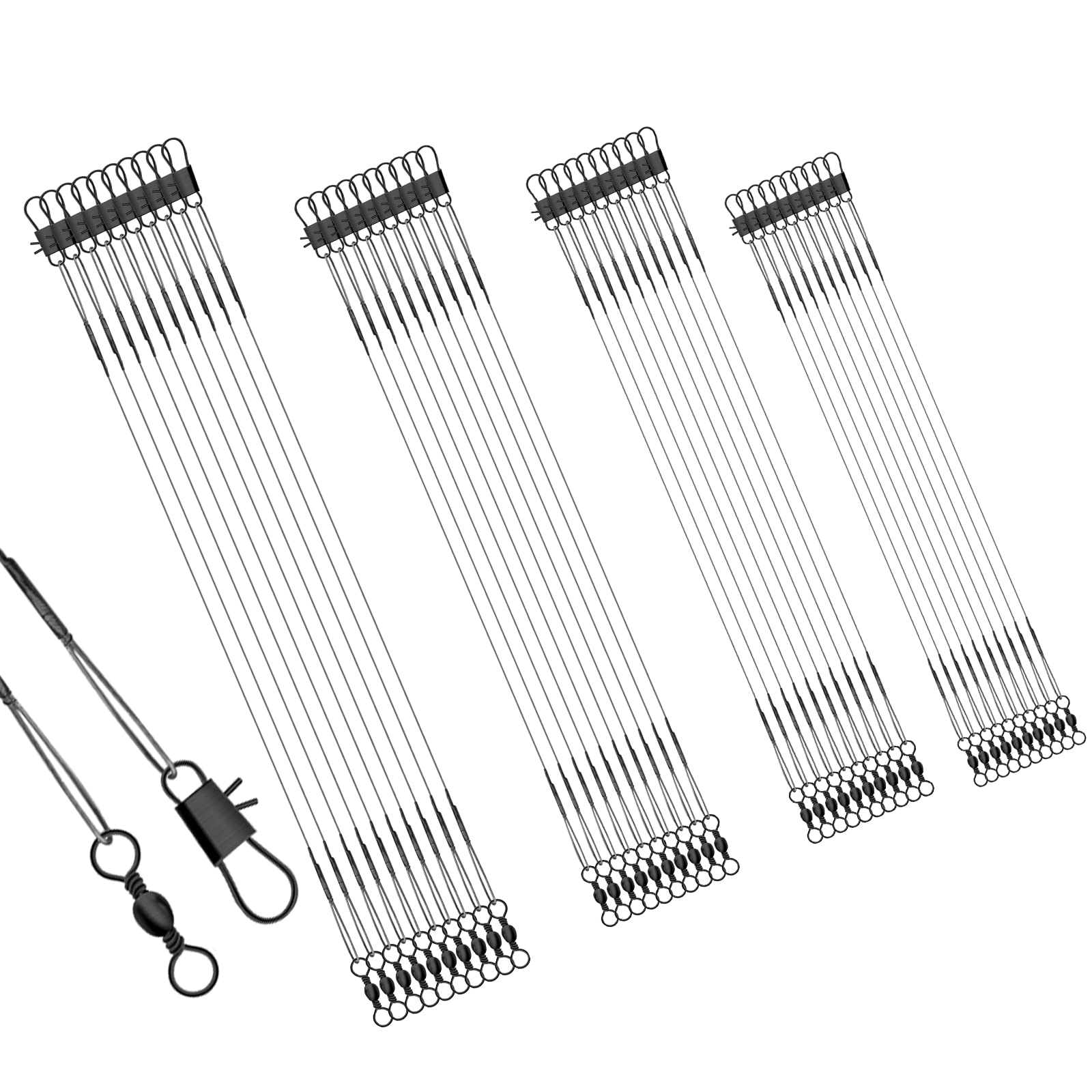 KINBOM 40pcs Fishing Leaders, Anti-bite Wire Leaders Stainless Steel Fishing Leaders Line with Swivels for Saltwater and Freshwater (15cm, 20 cm, 25cm, 30cm)