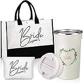 3 Pieces Bride Gifts Bridal Shower Gift for Wedding Bride Canvas Tote Bag Makeup Bag Tumbler Cup Stainless Steel Drink Cup Bachelorette Gift for Wedding Engagement Honeymoon for Women Wifey Future Mrs
