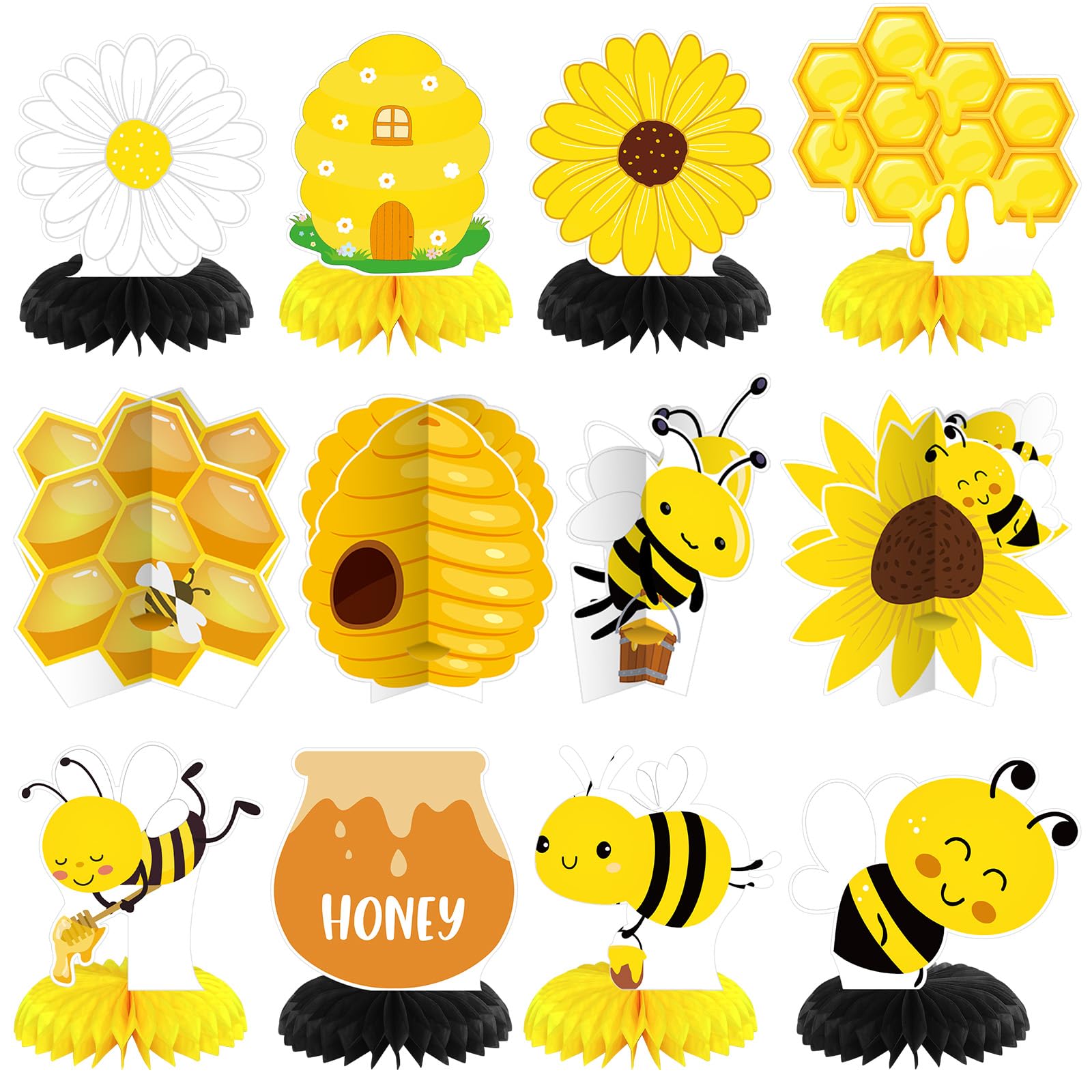 Photo 1 of Weekgrat 12 Pcs Bee Party Decorations Honey Bee Theme Party Decorations Gender Reveal Honeycomb Table Centerpieces for Home Office Birthday Honeycomb Supplies Decor