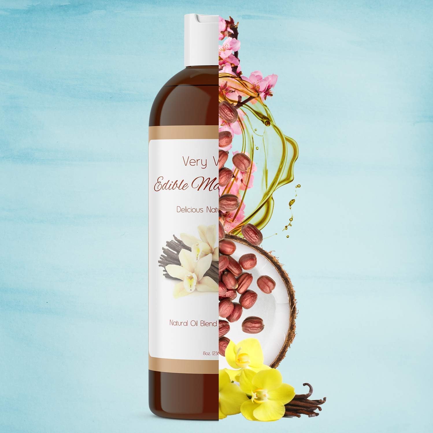 Edible Massage Oil Muscle Relaxer - Vanilla Body Oil and Sensual Massage Oil for Couples Massage - Anti Aging Sweet Almond Oil Body Moisturizer with Aromatherapy Oils for Scented Oil Back Massage: Health & Personal Care