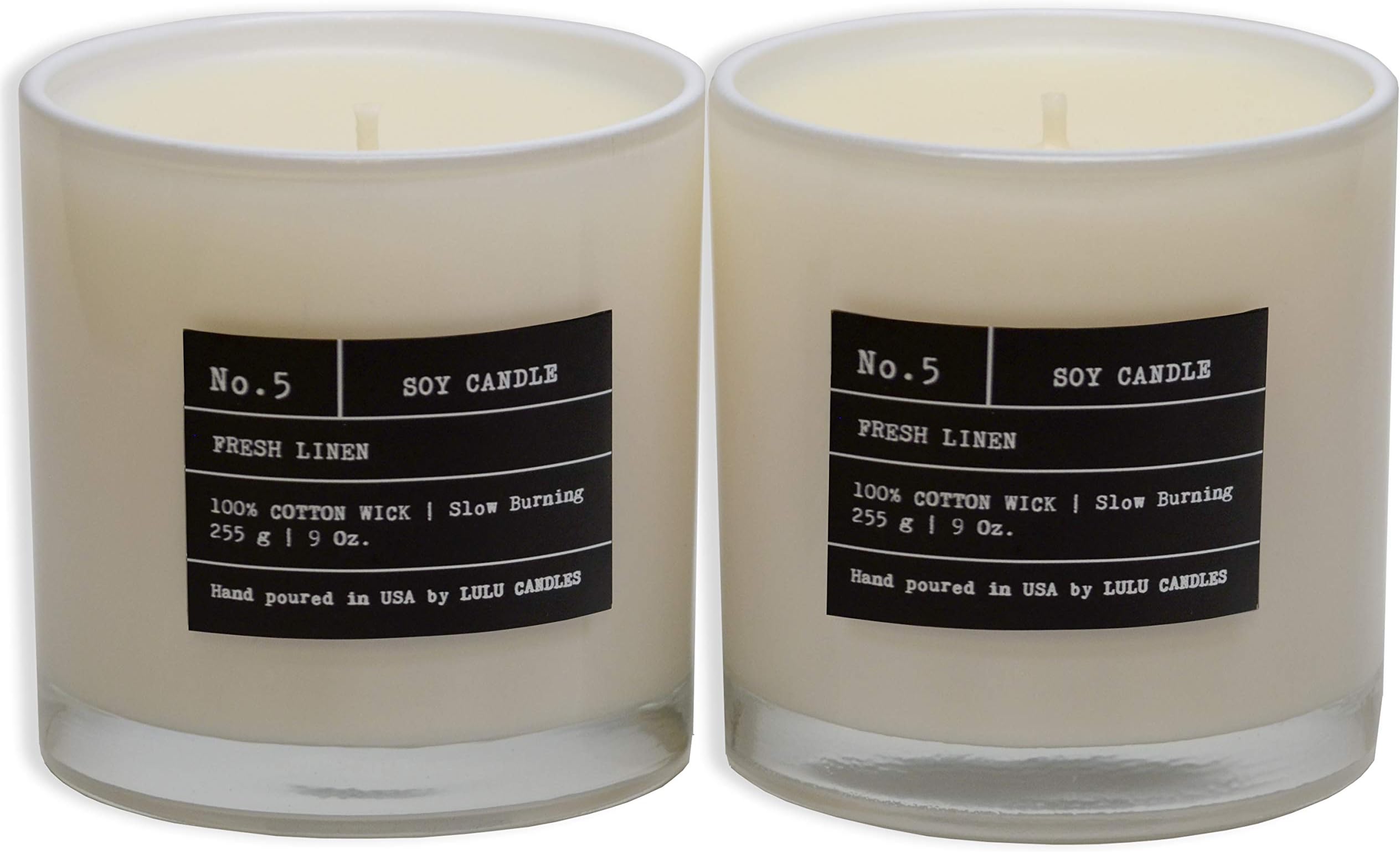 Lulu Candles | Fresh Linen | Luxury Scented Soy Candles | Hand Poured in The USA | Highly Scented & Long Lasting | 9 Oz. White Jar- 2 Pack (No Box, No lid)