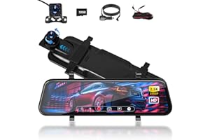 Podazz Rear View Mirror Camera, 9.66'' Full Touch Screen Dual Mirror Dash Cam, 2.5K Front+1080P Rear Car Camera with Night Vi