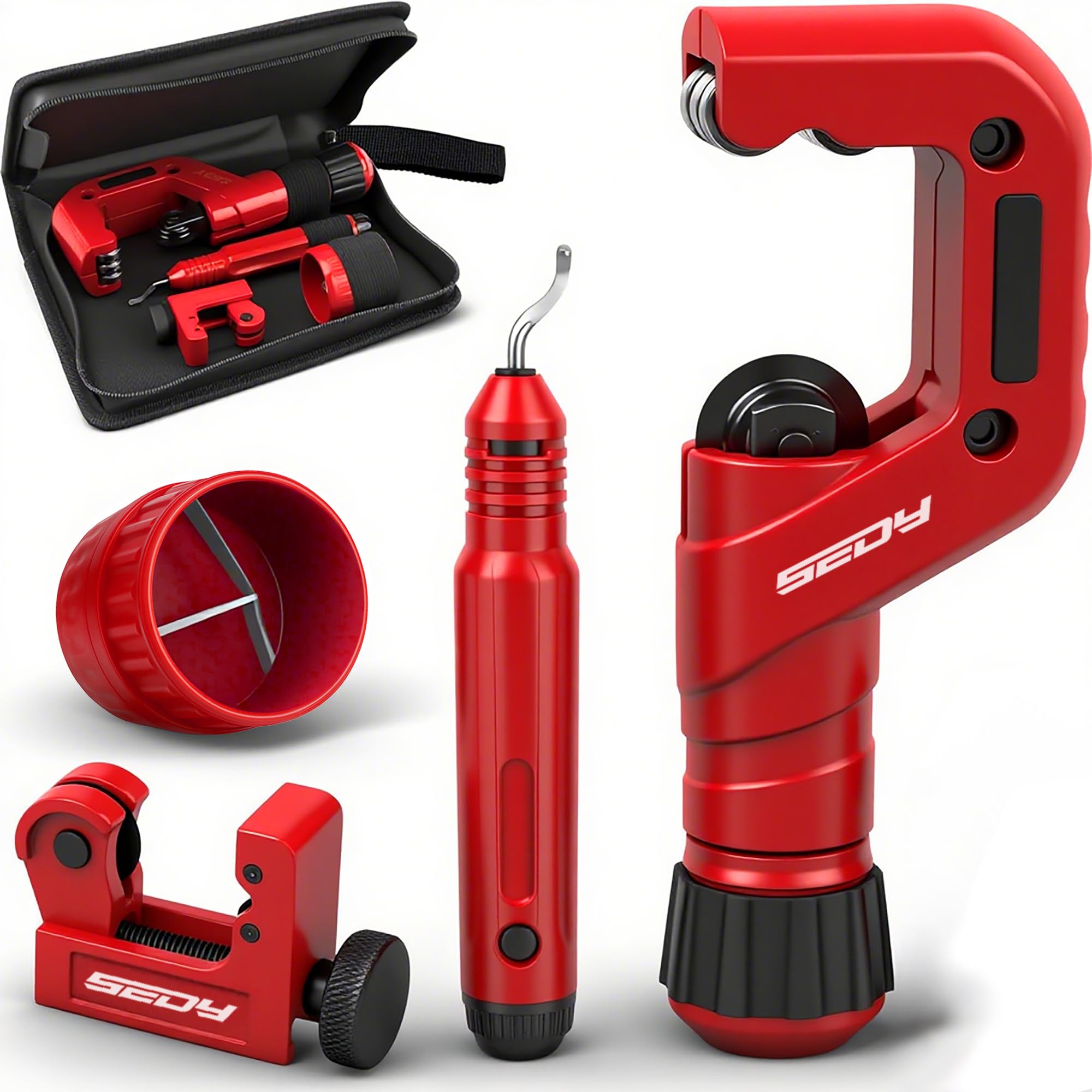 Photo 1 of Ultimate Tube Cutter Set - Heavy Duty Pipe Cutter 3/16"-2" OD, Mini Tube Cutter 1/8"-7/8", Deburring Tool - for Copper, Aluminum, PVC Pipes - High-Quality Cutting & Deburring Tools for Professionals