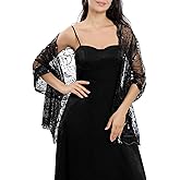 Ladiery Sequin Stars Moons Shawls and Wraps for Evening Dresses,Women sparkly Sheer Mesh Wedding Shawls for Evening Party