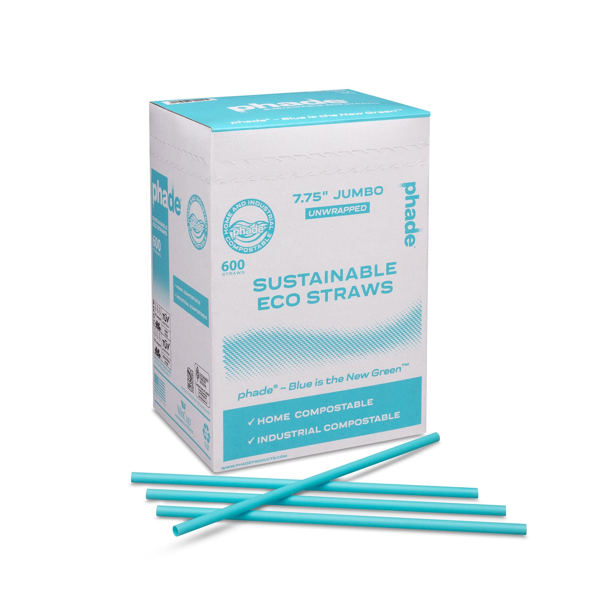 Photo 1 of phade Eco-Friendly 7.75" Jumbo Drinking Straws, Un-wrapped 600 Count - Sustainable Marine Biodegradable, Compostable, 1 Pack