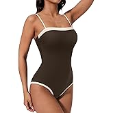 SUUKSESS Women One Piece Tummy Control Swimsuit Sexy Color Block Bathing Suit
