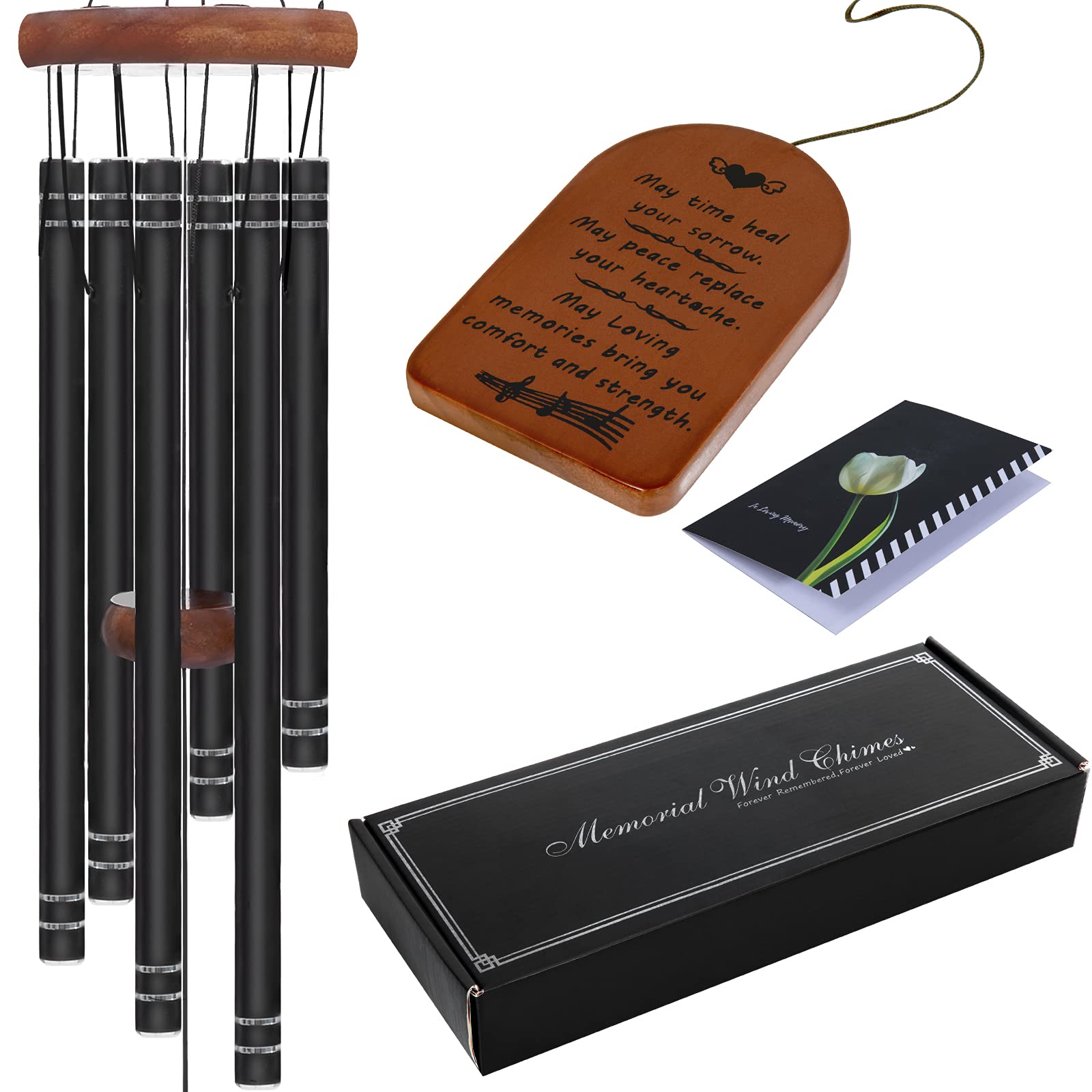 Sympathy Wind Chimes, Memorial Wind Chimes for Loss of Loved One Prime, Sympathy Gift/Memorial Gifts/Bereavement Gifts for Loss of Father/Mother/Husband, 32" Wood Wind Chimes for Outside Deep Tone