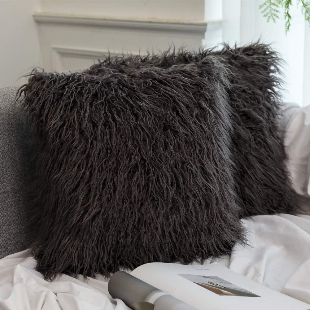 Dikoaina Mongolian Faux Fur Pillow Cover Cushion Case Natural Color
