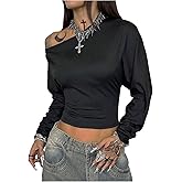 Verdusa Women's Off The Shoulder Tops Rave Club Ruched Going Out Crop T Shirts
