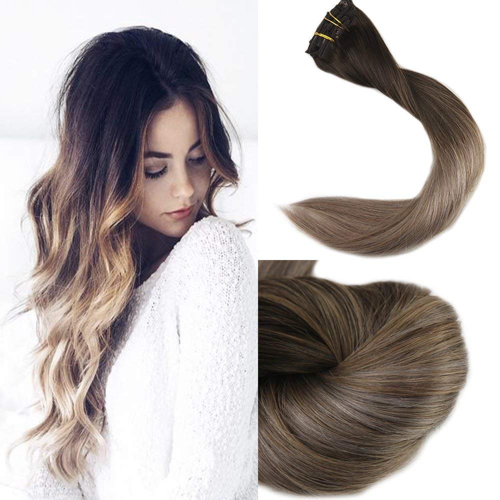 Full Shine 22 Zoll 140g 10 Piece Clip in Menschliches Haar Balayage