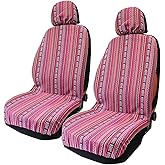 TAGMORE Pink Car Seat Cover Hippie Boho 4PCS Cute Western Accesories for Women Girls' GIF, Automotive Interior Covers Stripe Multi-Color Breathable, Universal fit for Sedan, Vans, Trucks, SUV