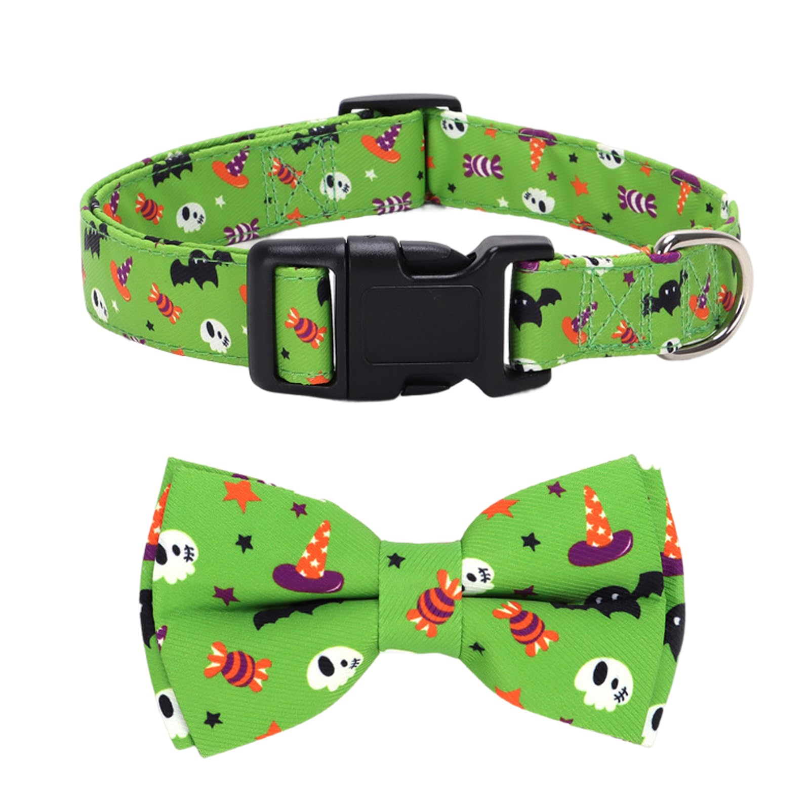 JEKUGOT Halloween Dog Collar, with Halloween Dog Bow, Adjustable Dog Collars for Small Medium Large Dogs,Durable Adjustable and Comfortable Collar (Green-XL)