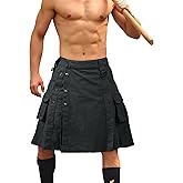 TRGPSG Pleated Utility Kilt for Men - Camo Scottish Tactical 23" Irish Highland Hybrid Kilt with Multi Pockets