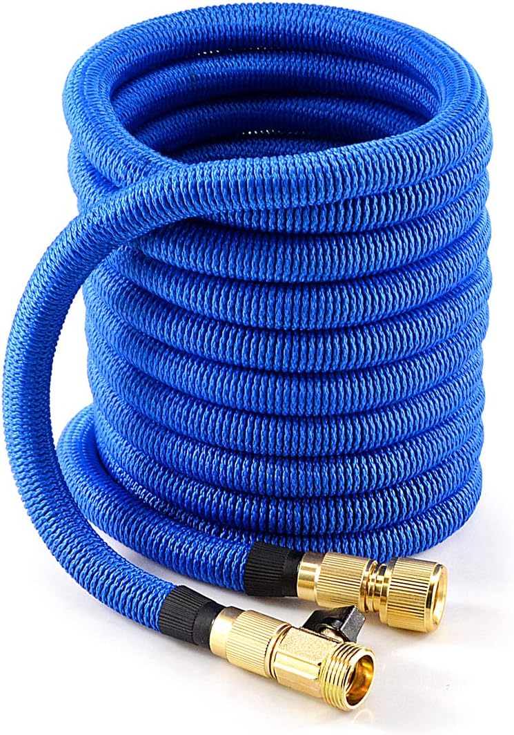 WEUE 2017 NEW Garden Hose Expandable Hose With All Brass Connectors and shutoff valve, 9 Pattern Spray Nozzle And High Pressure, Pocket Water Hose (100ft)
