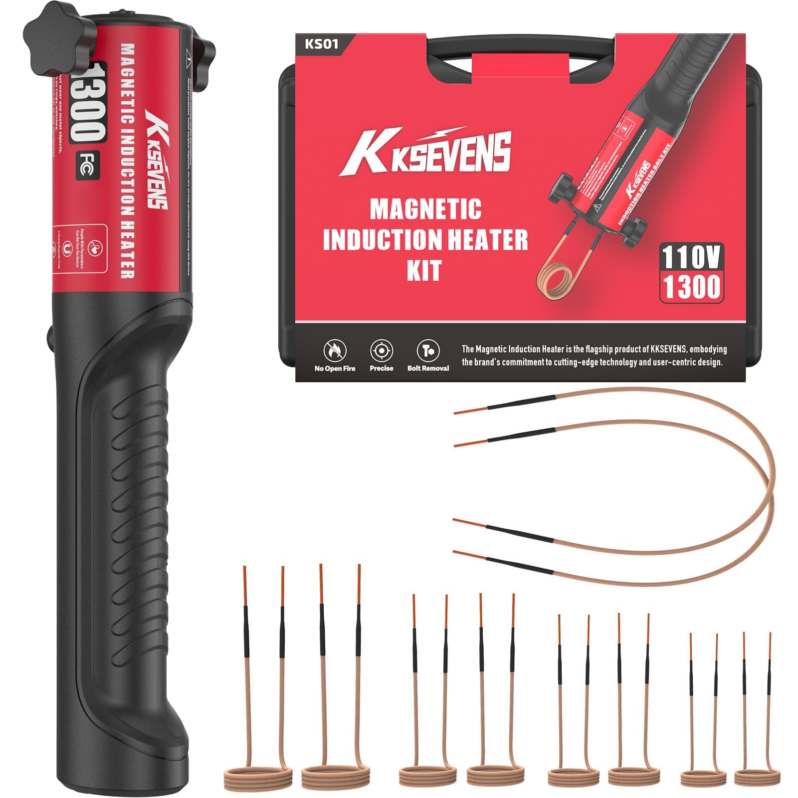Photo 1 of Induction Heater Bolt 1300W 110V,Induction Bolt Heater Removal Tool Kit with 10 Coils for Rusty Screw Removing,Red