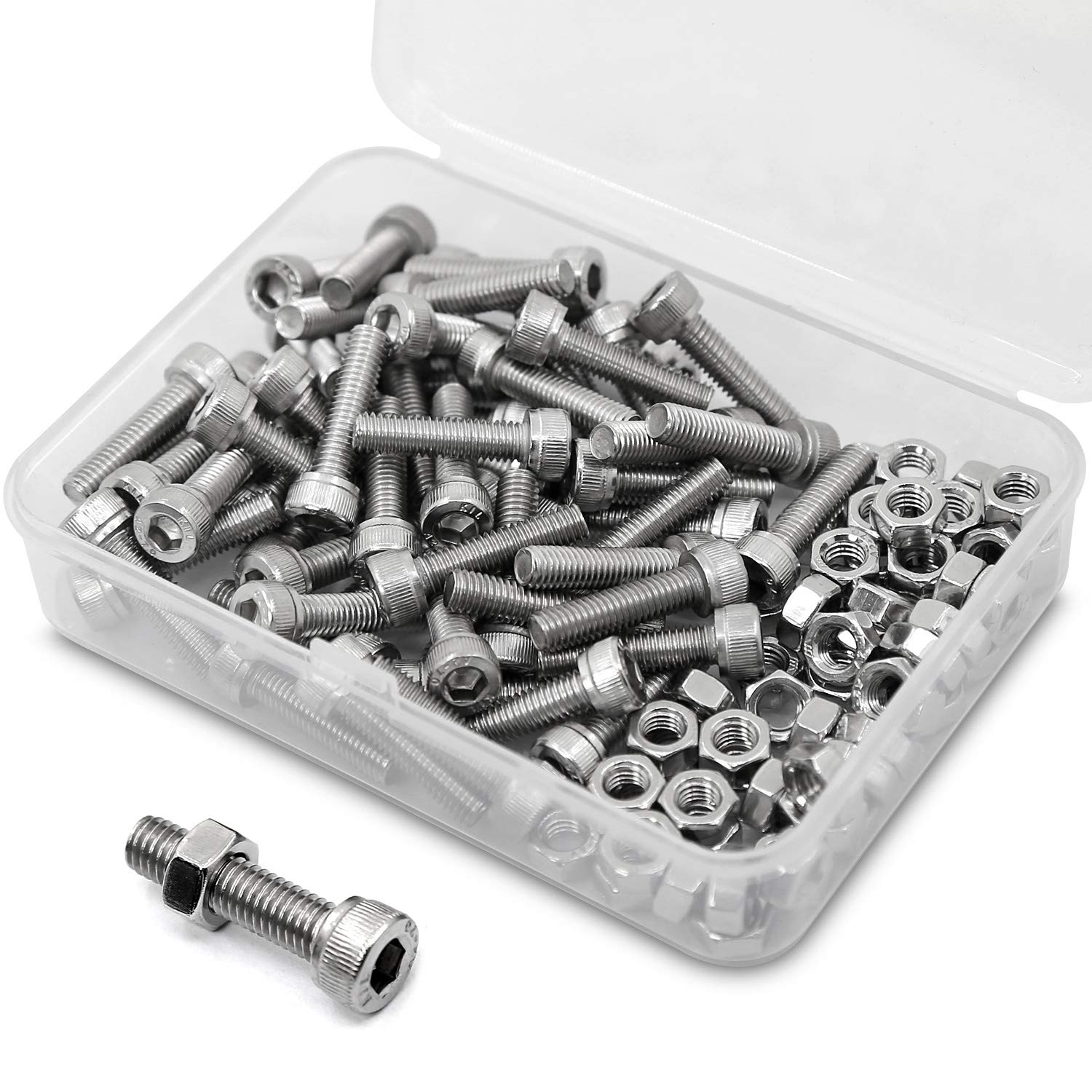 M5-0.8 x 10mm 80PCS Socket Head Cap Screws Bolts and Nuts Set 304 Stainless Steel 18-8 Allen Socket Drive