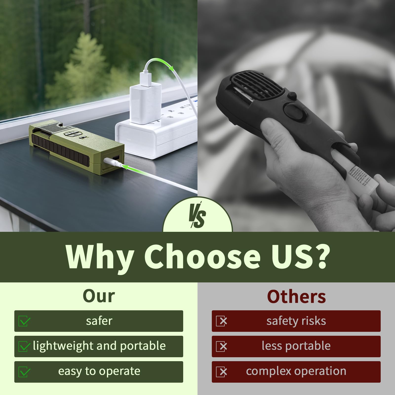 WhiteRhino 3-IN-1 Outdoor Mückenschutz mit Taschenlampe, Elektrisch Mückenschutz mit Beidseitiger Heizung, IP67 Wasserdicht, 9000mAh Akku, für den Außenbereich, Terrasse, Hof, Reisen (Grün) 4