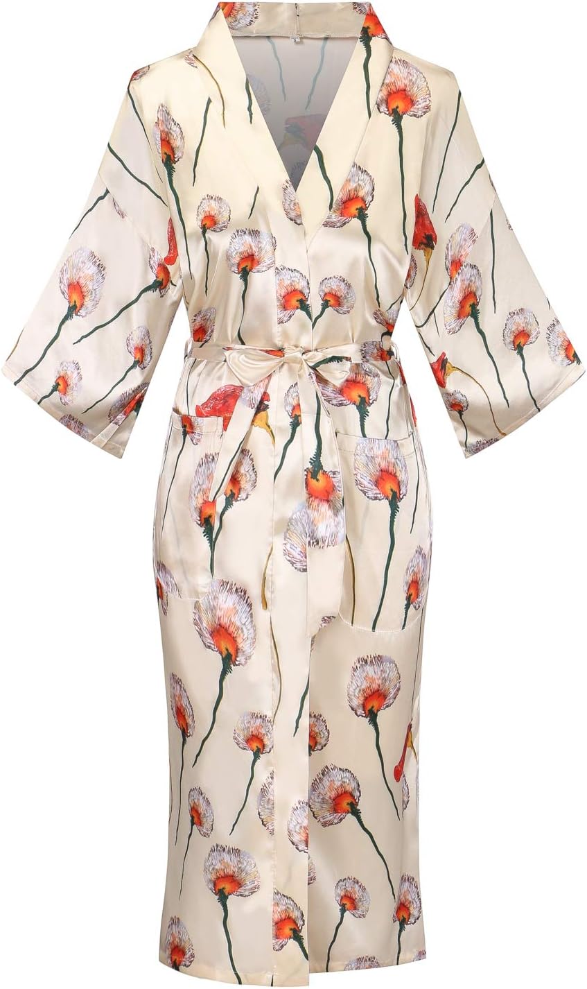 Valennia Floral Pattern Kimono Robe Long Bathrobe For Women