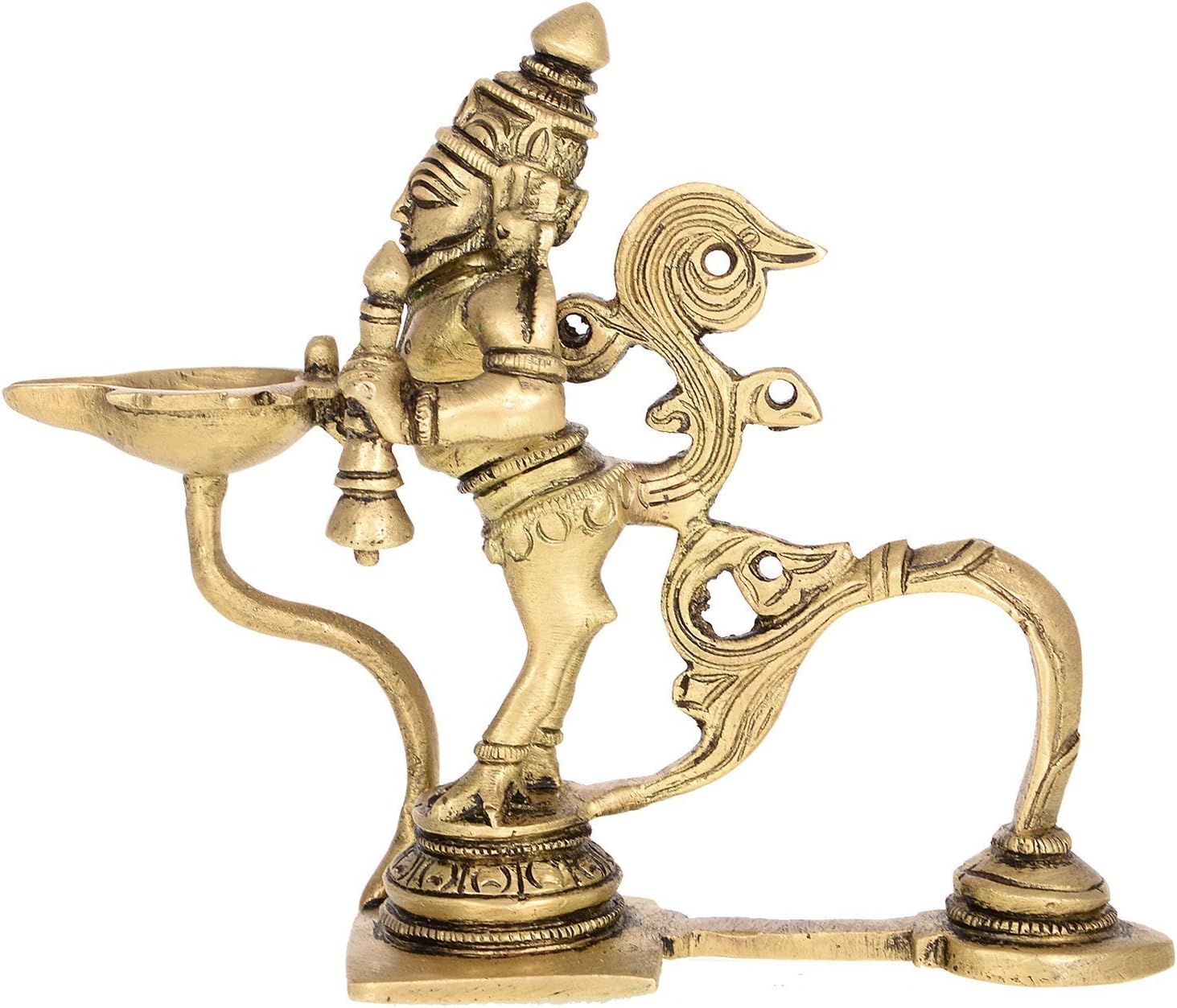 Purpledip Rare and Unique Pure Brass Brahma Aarti Deepak (10224), Brown, Standard