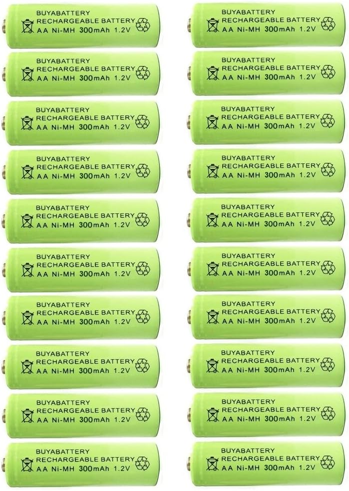 Buyabattery AA 1.2V 300mAh NiMH Rechargeable Solar Light Batteries (aa 300mAh NiMH 20_pack)