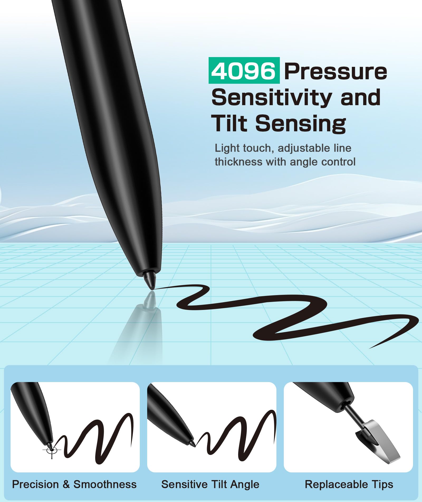 Ciscle EMR Stylus Compatible with Remarkable 2, Replacement Digital Pen with Eraser, 4096 Pressure Levels, Palm Rejection, Tilt Support (5 Pen Tips) (Pen with 5 Tips Black)