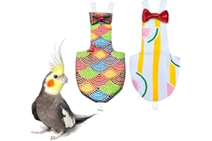 UKJENT Bird Diaper Protective Parrot Nappy - 2 Pack, Reusable Flight Suit with Waterproof Inner Layer, Washable Cute Urine Wet Suit for Parakeet Cockatiel Mini Macaw Budgie Canary(M)