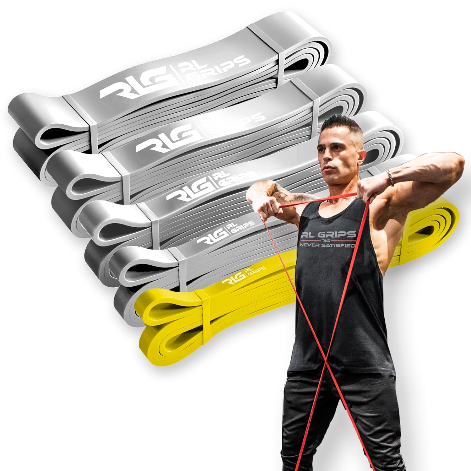 RL Grips® Resistance Bands for Strength Training - Fitness Bands for Gym Crossfit Outdoor or Calisthenics - Bands for Pull-Ups and Assistance (Yellow)