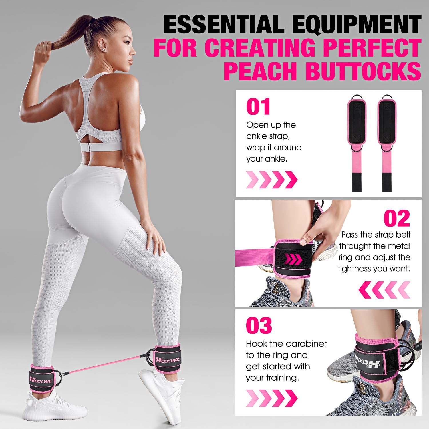 HOXWC Ankle Bands with Cuffs for Leg and Booty Workouts - Resistance Bands for Kickbacks and Hip Training - Image 5