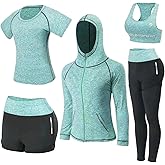 Nesyd Workout Sets for Women 5 Piece Yoga Exercise Gym Outfits Sport Running Athletic Clothing Set Tracksuits Activewear