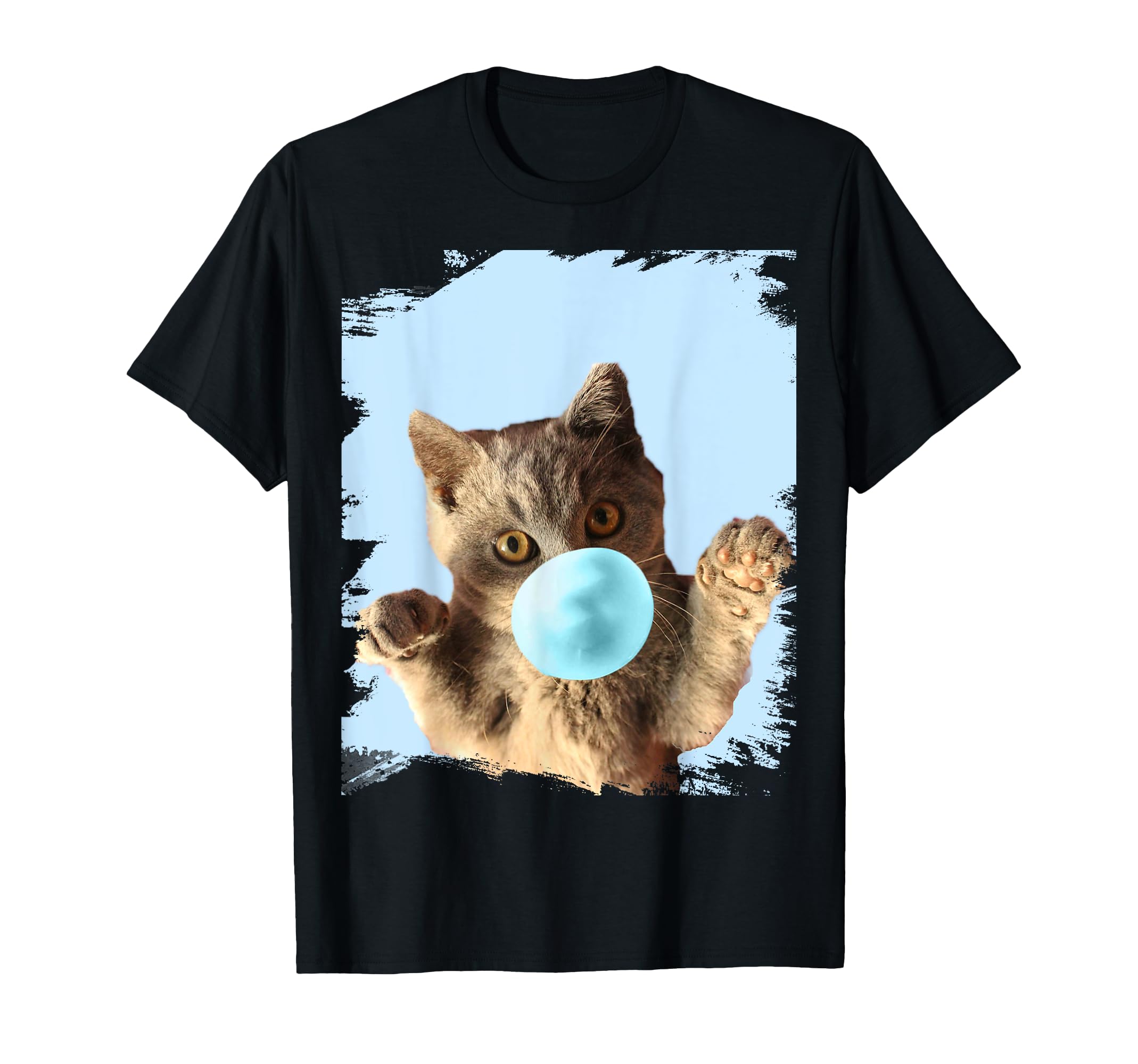 Cute Kitty Cat Chewing Blue Bubble Gum T-Shirt