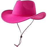 Jastore Kids Boys Girls Wide Brim Western Cowboy Cowgirl Hat with Wind Lanyard Vintage Jazz Felt Fedora Hat