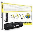 Patiassy Portable Professional Outdoor Volleyball Net Set with Adjustable Height Aluminum Poles, Winch System, Volleyball with Pump and Carrying Bag for Backyard Beach