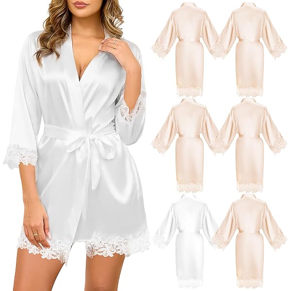 Kimono Court Pour Mariée Et Demoiselles D'honneur - Blanc 'Bride' Et Rose 'Bridesmaid' - 100% Polyester Léger - Pour Enterrement De Vie De Jeune Fille, Spa, Bien-être - 13