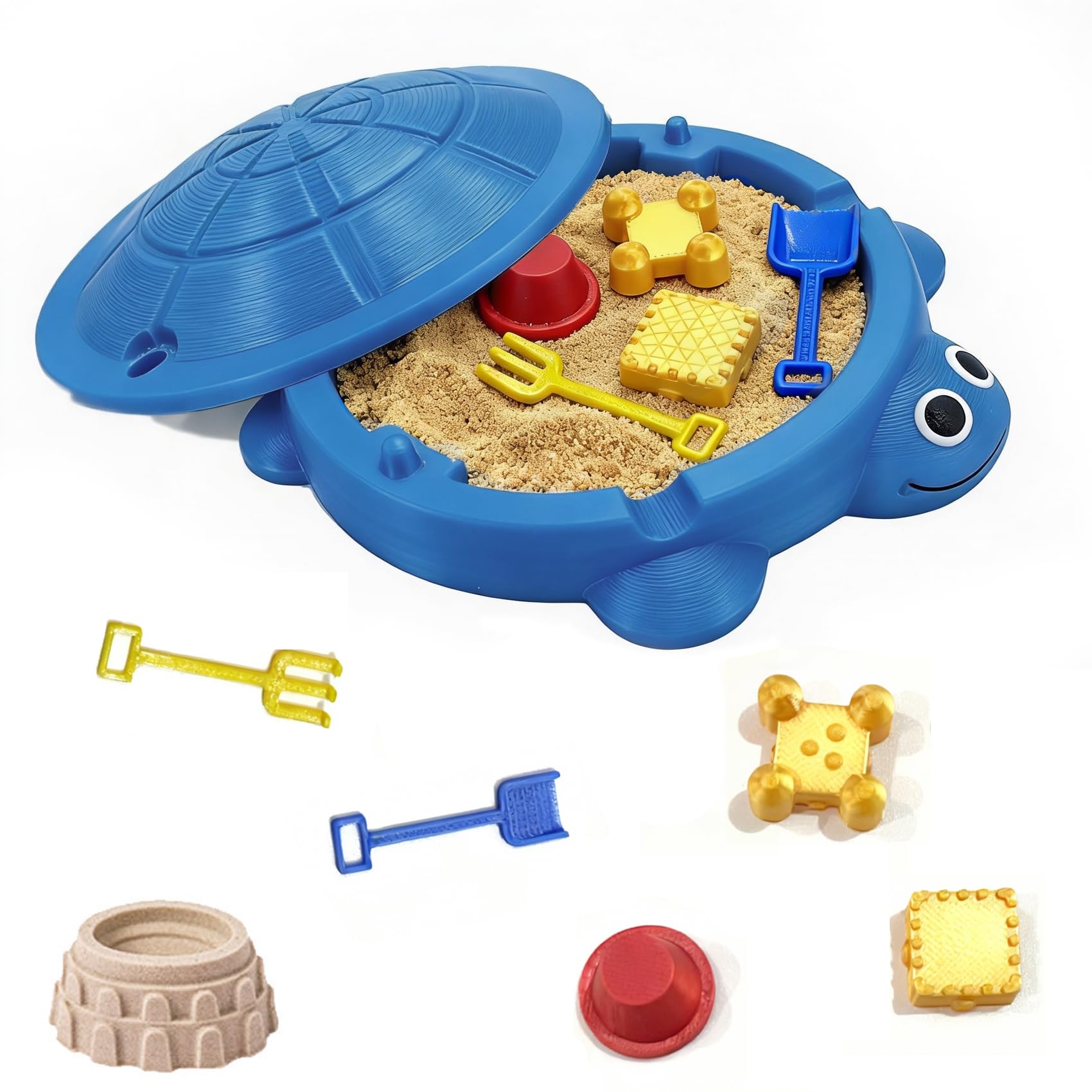Mini Turtle Sandbox for Desk, Turtle Sandbox with Lid, Minis Zen Garden with Molds Sand Mini Tools Fun Gifts Home Office Decor Complimentary Sand (Blue) — image 1