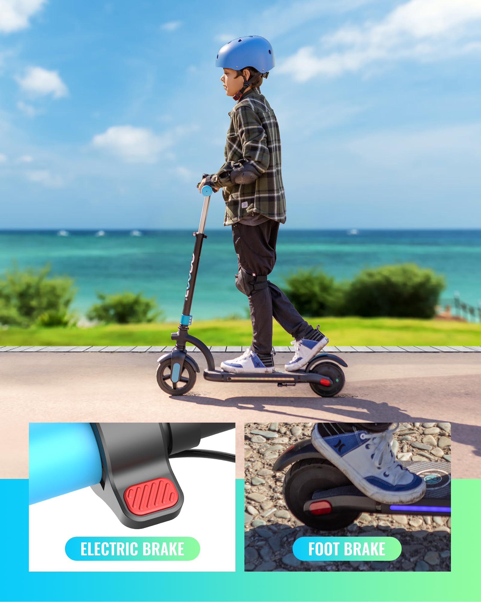 Gyroor H40 Kids Electric Scooter, 180W Motor, Up to 10 MPH, LED Display & Colorful Lights, Adjustable Height, for Boys & Girls Ages 8-12, Great Birthday Gift