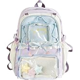 jingyuKJ Kawaii ita Backpack - Cute Backpack Coquette Aesthetic Back Pack Y2K Daypack with Clear Pockets with Clear Pockets (Purple)