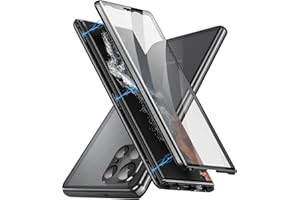 KumWum Phone Case for Samsung Galaxy S24 Ultra Tempered Glass Screen Protector Aluminum Bumper Front and Back 360 Full Body Protection with Camera Lens Cover Magnetic - Black
