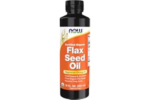 NOW Foods Supplements, Certified Organic Flax Seed Oil Liquid, Cold-Pressed and Unrefined, 12-Ounce