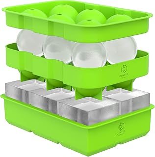 Oliver's Kitchen Eiswürfelschale 2er Set – Halten Sie Gin, Whisky & Getränke länger kalt – Große Eiswürfelform aus Silikon – Antihaft Eiswürfelbox mit Deckel – Eisform für Eiskugeln und Eiswürfel