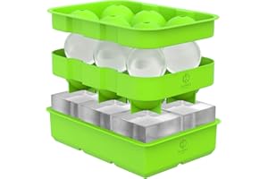 Oliver's Kitchen ® 2x Ice Cube Tray Set - Cocktails, Whiskey & Drinks Ice Cool for Longer - Large Ice Cube Molds, Less Dilution - Easy to Remove Ice Balls & Squares - Fresher Ice with Stackable Lid