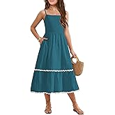 Arshiner Girls Summer Spaghetti Strap Dresses Flowy Tiered Cami Maxi Sundress with Pockets