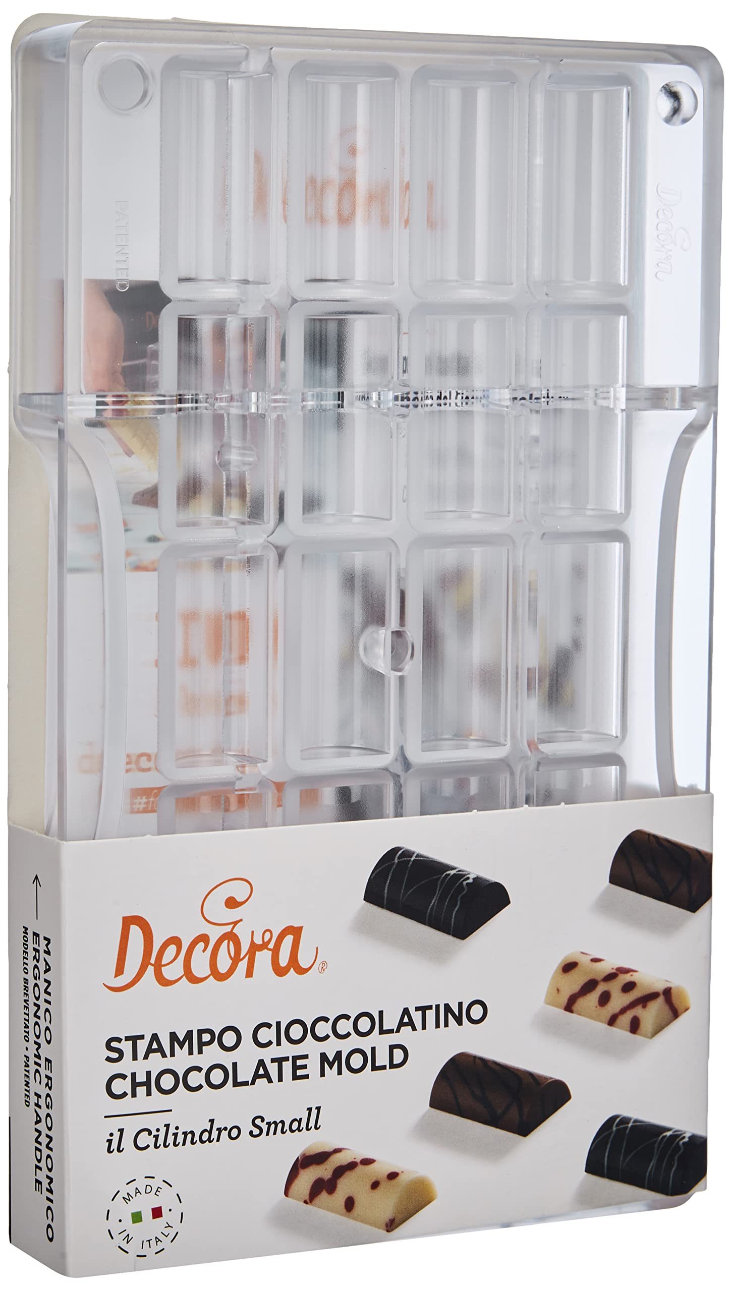 DECORA 0050115 CYLINDER CHOCOLATE MOULD 20 CAVITIES 33X16X20 h MM 200X120X22MM, Policarbonato