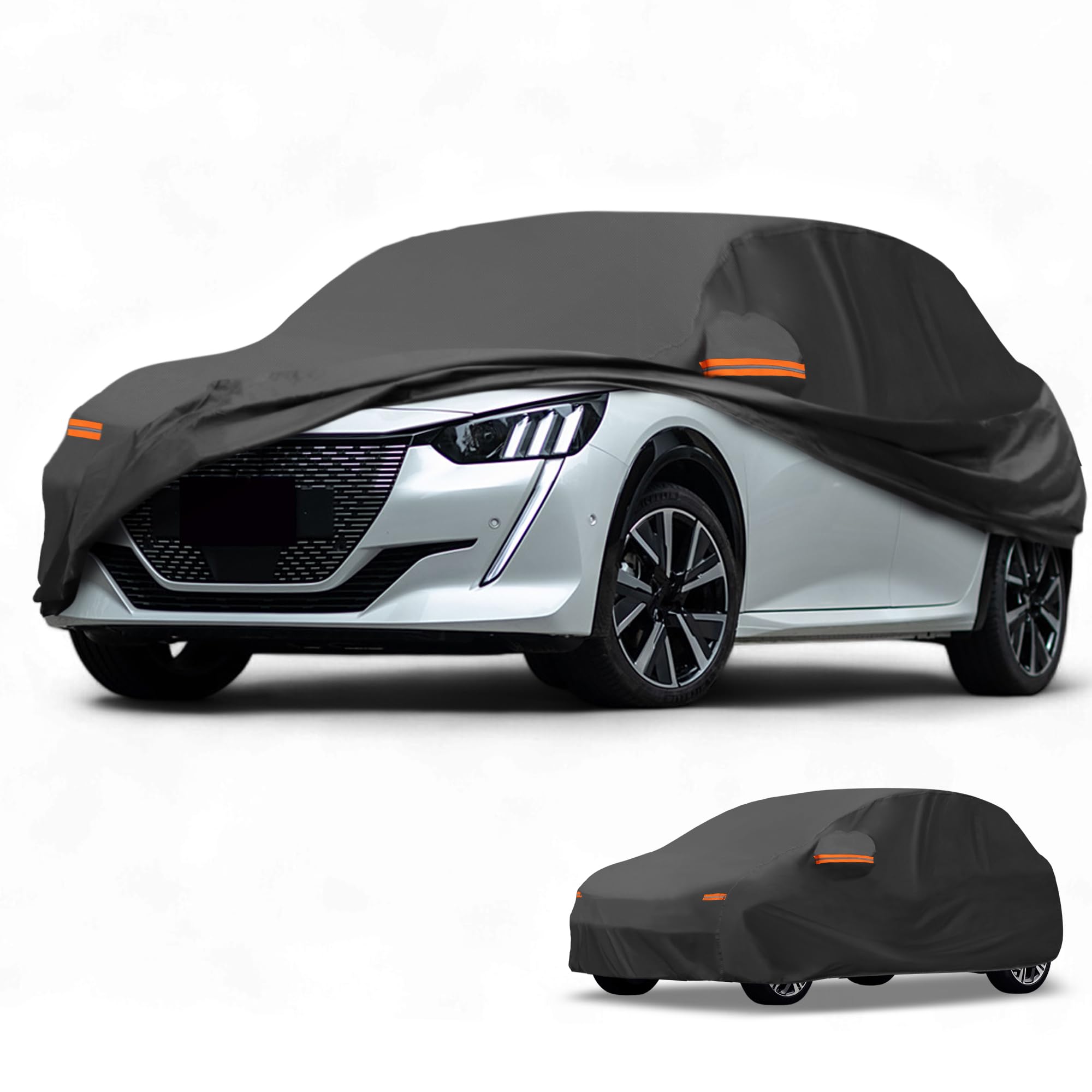 Photo 1 of Partuto All-Weather Waterproof Car Cover - UV-Resistant Outdoor Full Exterior Protection for Peugeot 208 190T-PU Black with Right Side Zipper