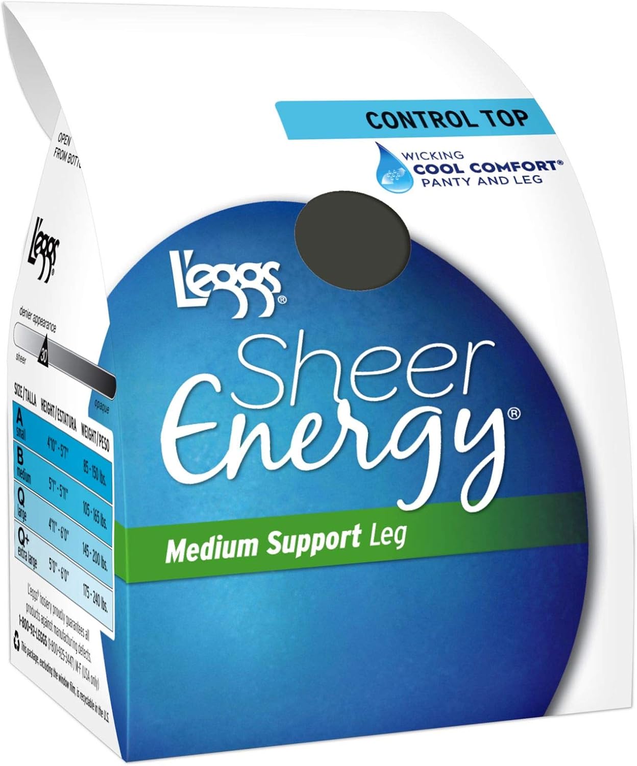 Leggs Womens Sheer Energy Control Top, Reinforced Toe Pantyhose 6Pack