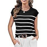 Neweek Women's Striped Knit Sleeveless Sweater Vests Crew Neck Lightweight Pullover Casual Loose Fit Spring Summer Top