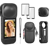 JIMOVA Portable Mini Carrying Case for Insta360 X5, Hard Shell Nylon Case, Rubbler Lens Cap Cover, Protective Silicone Sleeve, Lens Screen Protectors (2 Pack) Compatible with Insta 360 X5