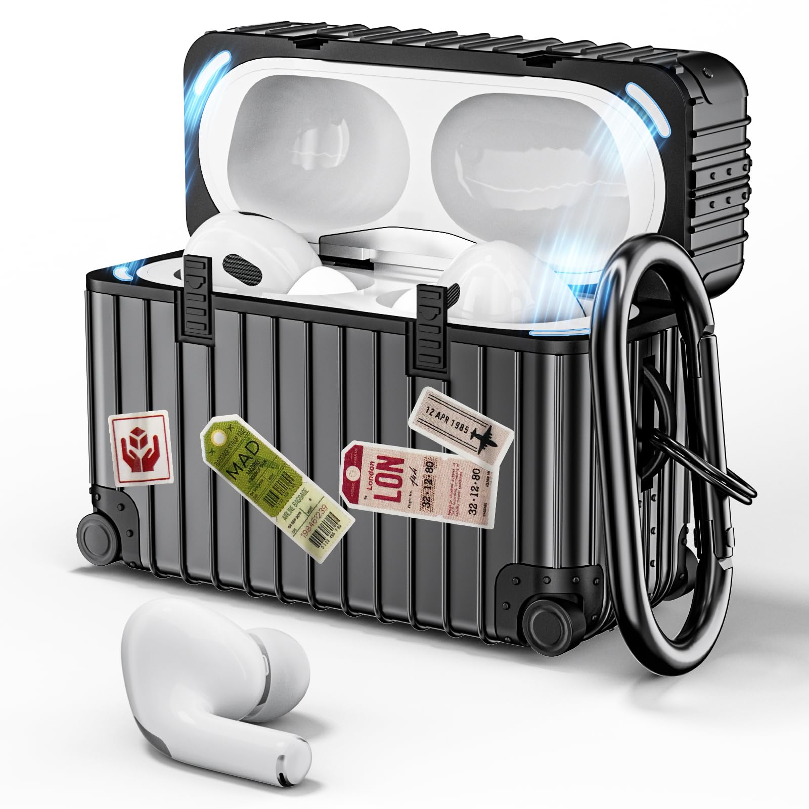VISOOM Airpods Pro 2 Case, Cute Suitcase Design Upgrade TPU Shockproof Protective Case Cover Compatible with Airpods Pro 2nd/1st Gen (2022/2019) with Keychain for Women Men, Black — image 1