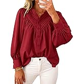 KIRUNDO Blouses for Women Dressy Casual Fashion Clothing Long Sleeve Shirts Loose Fit Button Down Pleated Boho Going Out Tops