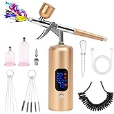 Cordless Rechargeable Airbrush Kit,Handheld Air Brush Sprayer Gun with Compressor 38 PSI Adjustable, LCD Screen, Air Hose Extension - Perfect for Barber,Nail Art,Cake Decor,Makeup,Model Painting